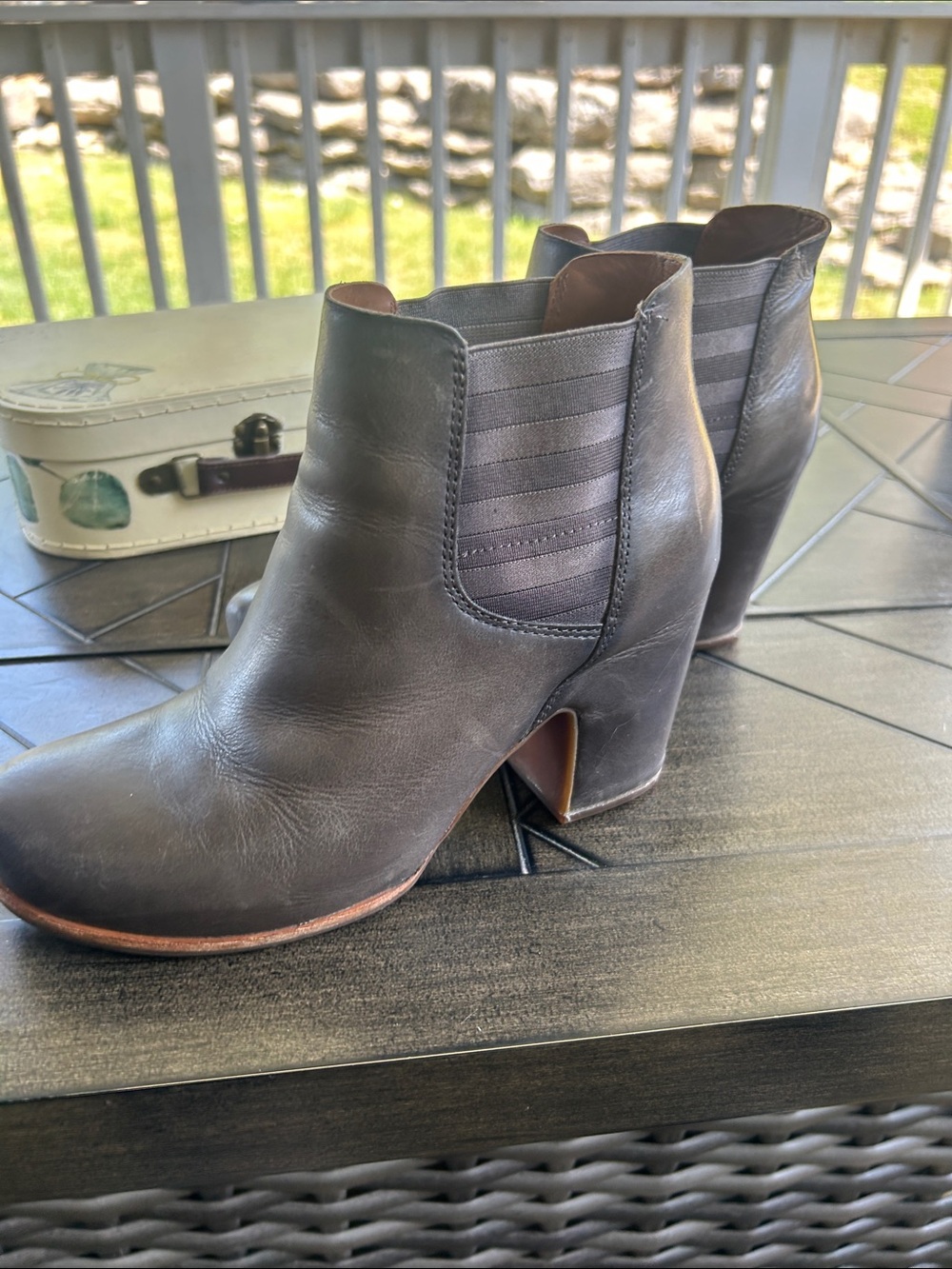 Kork-Ease grey leather ankle booties size 9 M retro western chic boho stacked - Picture 6 of 9